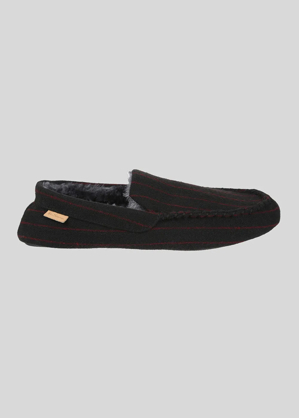 Aman Men's Stripe Moccasin Slipper - Red/Charcoal
