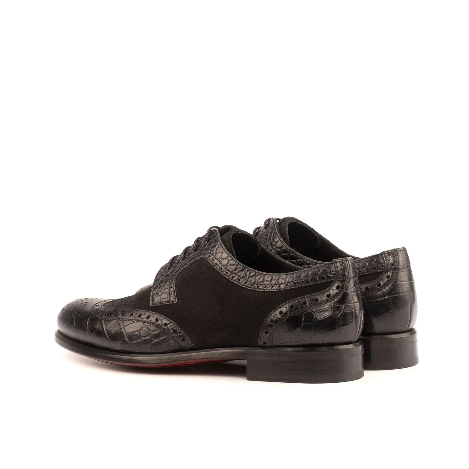 Ambrogio Bespoke Custom Women's Custom Made Shoes Black Crocodile Print / Suede Leather Derby Oxfords (AMBW1030)