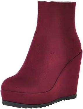 Caradise Womens Platform Wedge Zip Ankle Boots Round Toe High Heeled Autumn Winter Booties