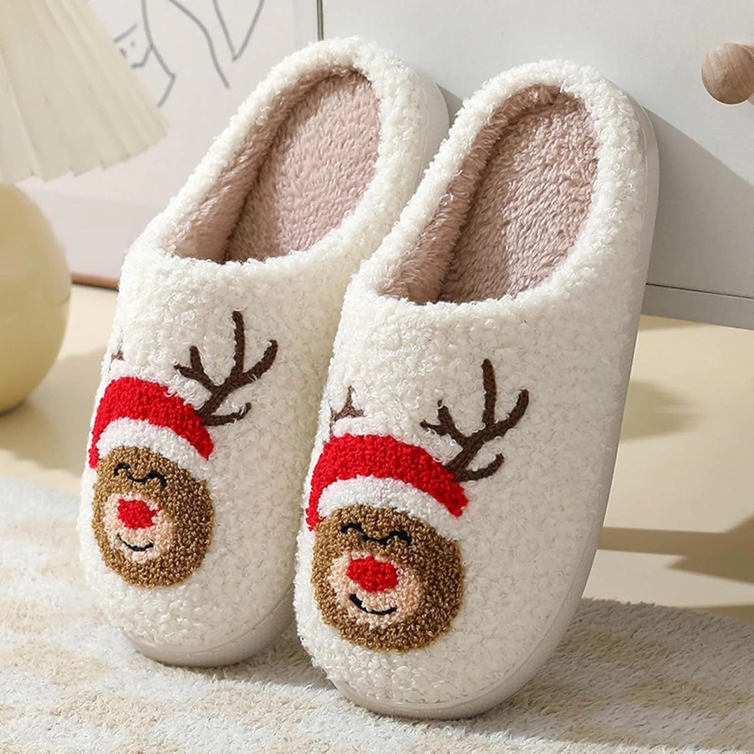 Cathalem Christmas Slippers for Women Men Memory Foam Slippers for Women Warm House Slippers for Woman Cozy Fuzzy Bedroom Home Shoes for Indoor