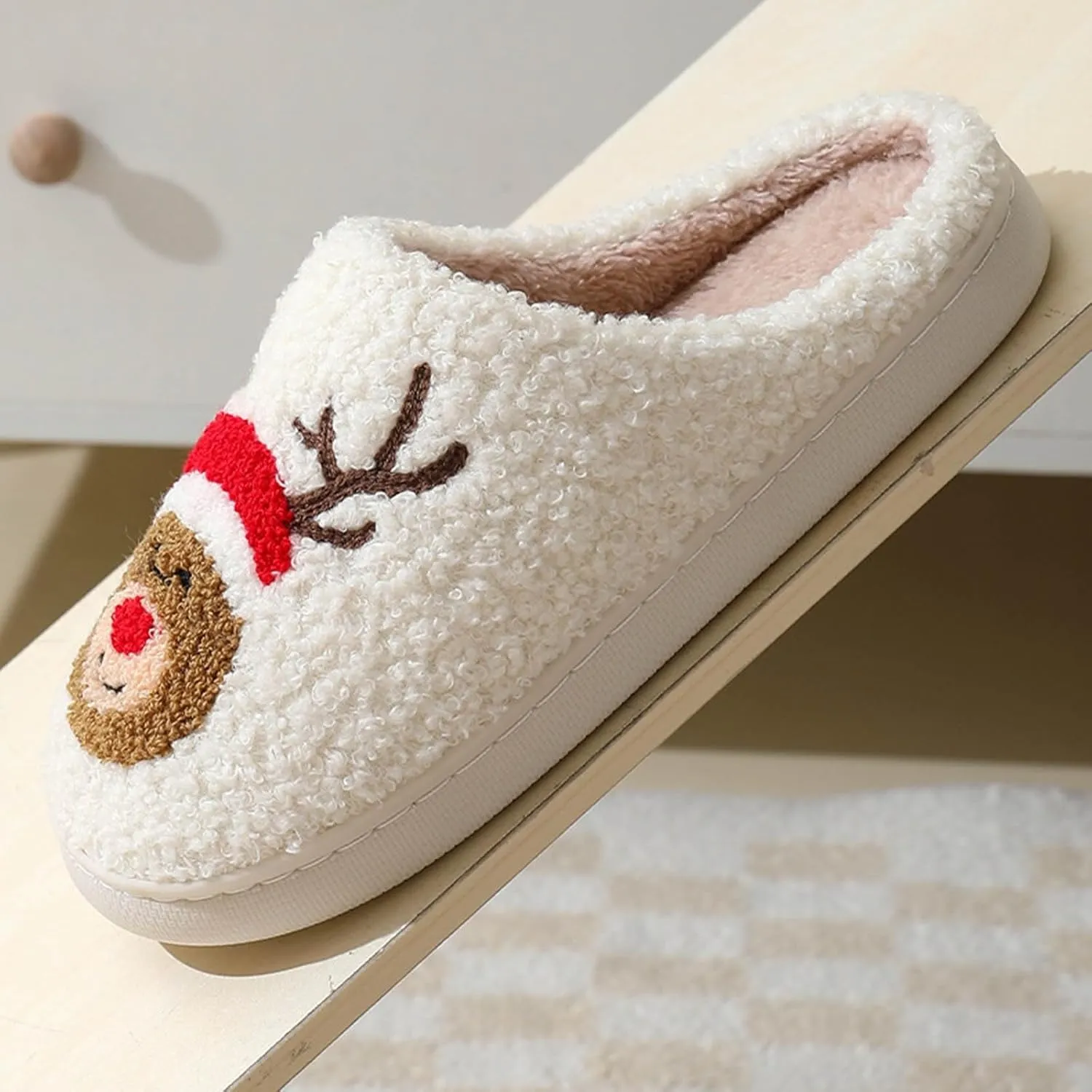Cathalem Christmas Slippers for Women Men Memory Foam Slippers for Women Warm House Slippers for Woman Cozy Fuzzy Bedroom Home Shoes for Indoor