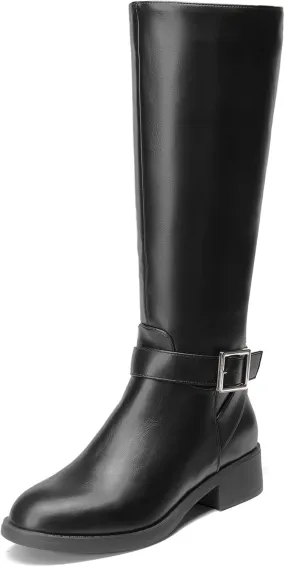 DREAM PAIRS Women's Knee High Riding Boots Comfortable Low Chunky Heel Boots Side Zipper Round Toe Casual Classic Ranching Boots
