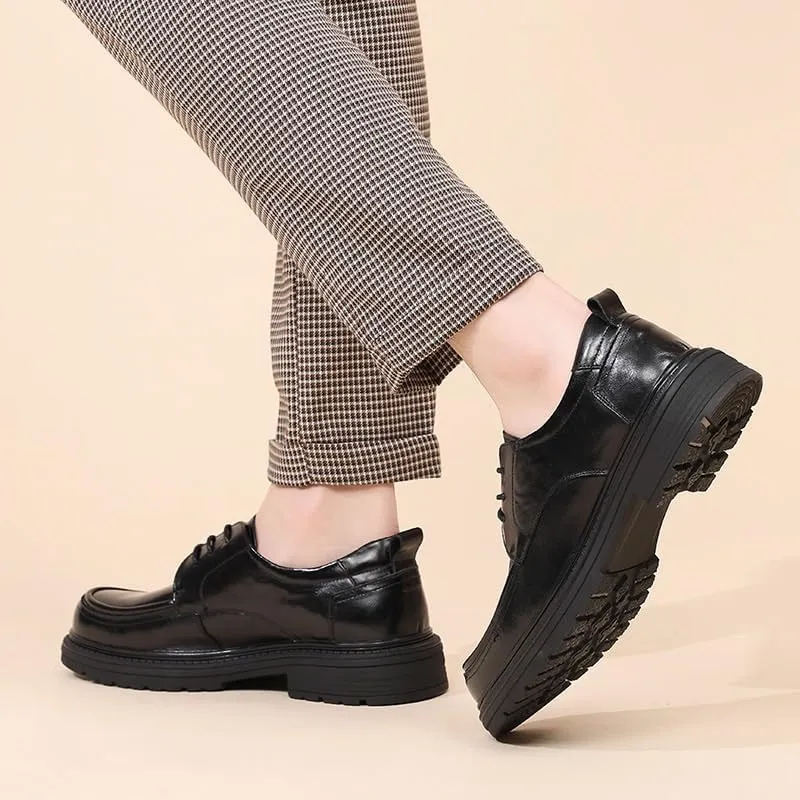Fashion Plain Toe Lace up Low Top Formal Business Office Derby Men's Solid Colour Vintage Slip On Penny Oxfords Shoes