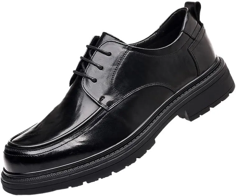Fashion Plain Toe Lace up Low Top Formal Business Office Derby Men's Solid Colour Vintage Slip On Penny Oxfords Shoes