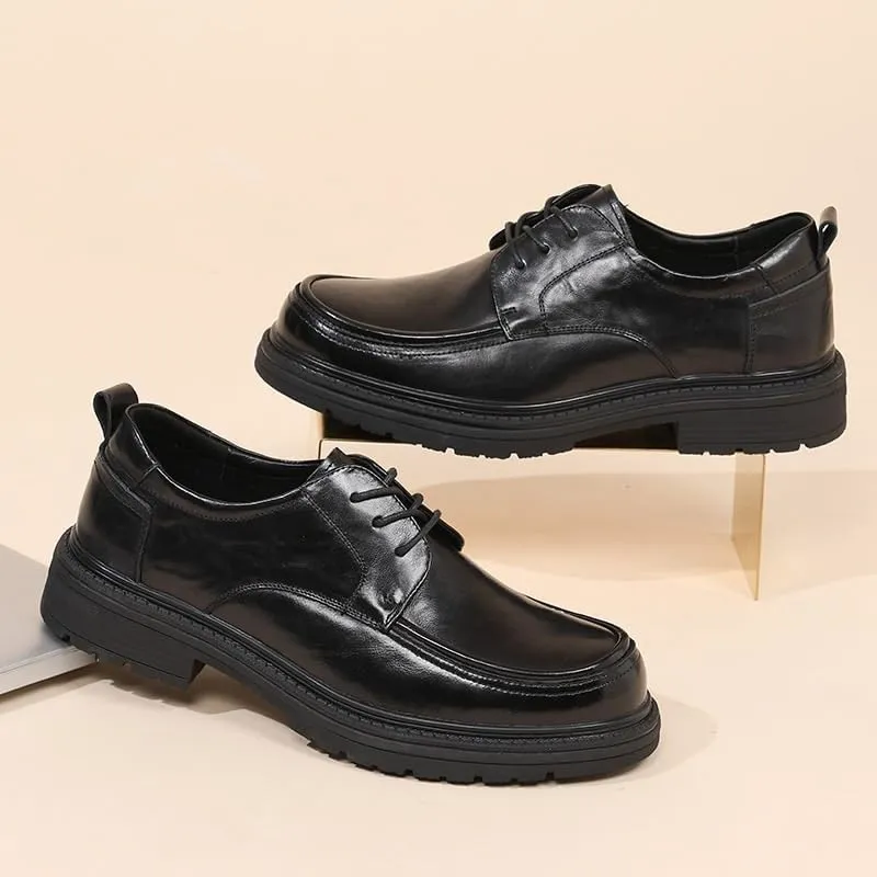 Fashion Plain Toe Lace up Low Top Formal Business Office Derby Men's Solid Colour Vintage Slip On Penny Oxfords Shoes