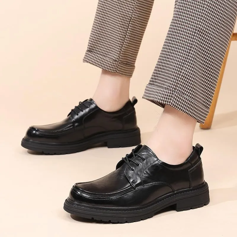 Fashion Plain Toe Lace up Low Top Formal Business Office Derby Men's Solid Colour Vintage Slip On Penny Oxfords Shoes