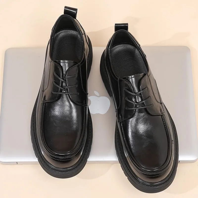 Fashion Plain Toe Lace up Low Top Formal Business Office Derby Men's Solid Colour Vintage Slip On Penny Oxfords Shoes