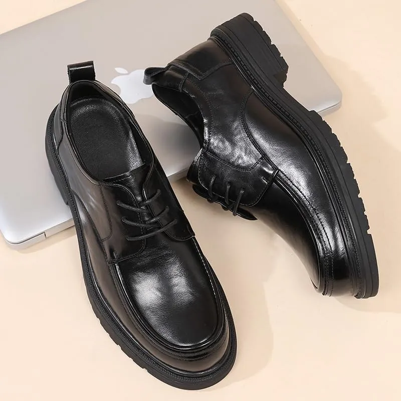 Fashion Plain Toe Lace up Low Top Formal Business Office Derby Men's Solid Colour Vintage Slip On Penny Oxfords Shoes