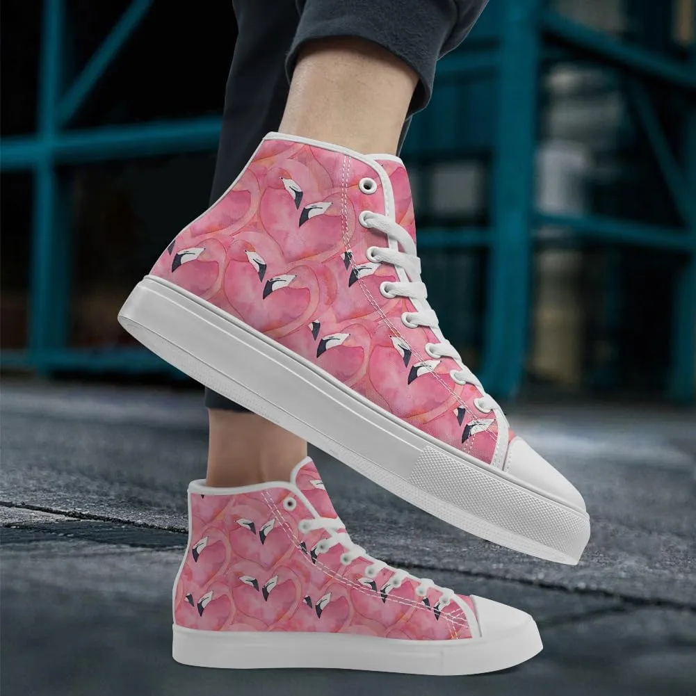 Flamingo High Top Sneakers for Men Women High Top Canvas Shoes Lace Up Casual Shoes Gifts for Mama Papa