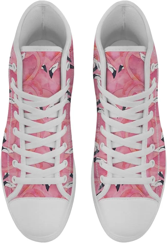 Flamingo High Top Sneakers for Men Women High Top Canvas Shoes Lace Up Casual Shoes Gifts for Mama Papa