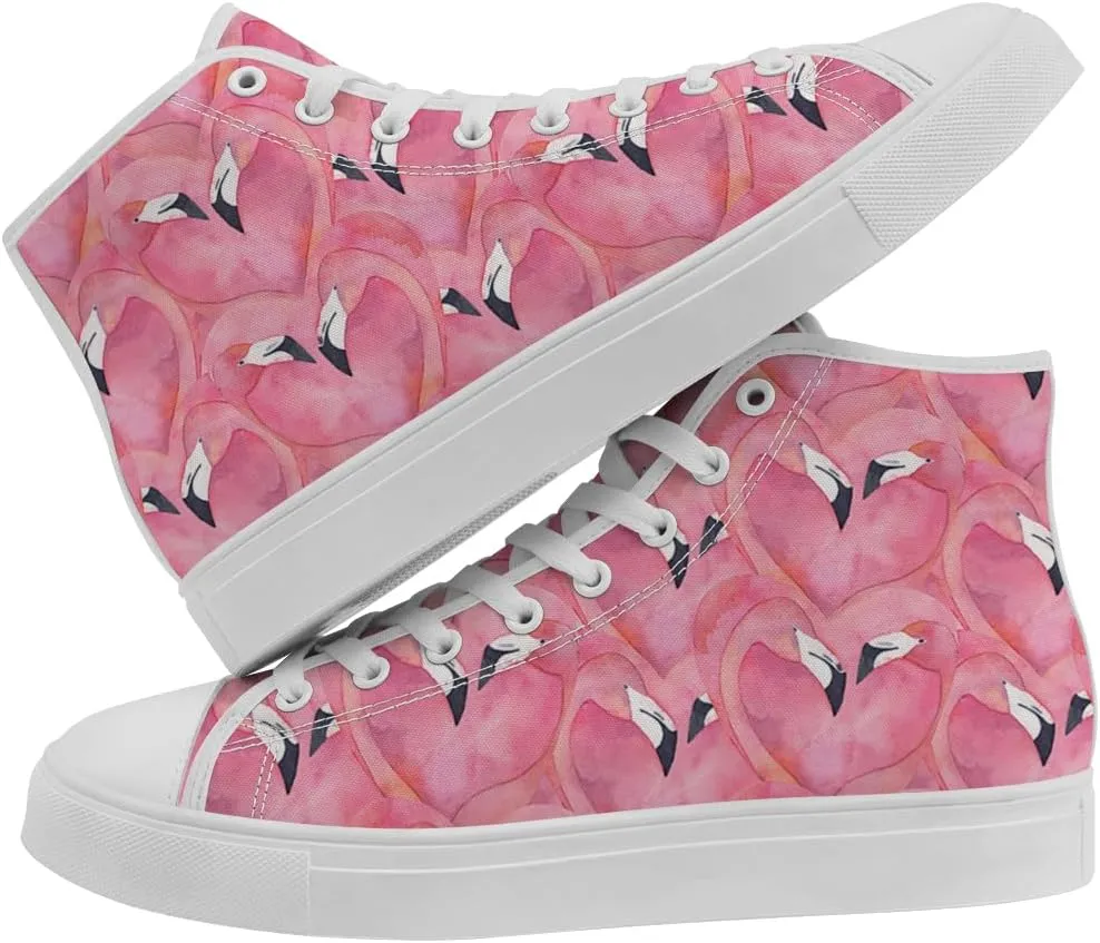 Flamingo High Top Sneakers for Men Women High Top Canvas Shoes Lace Up Casual Shoes Gifts for Mama Papa