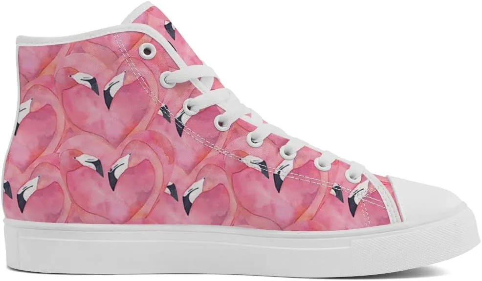 Flamingo High Top Sneakers for Men Women High Top Canvas Shoes Lace Up Casual Shoes Gifts for Mama Papa