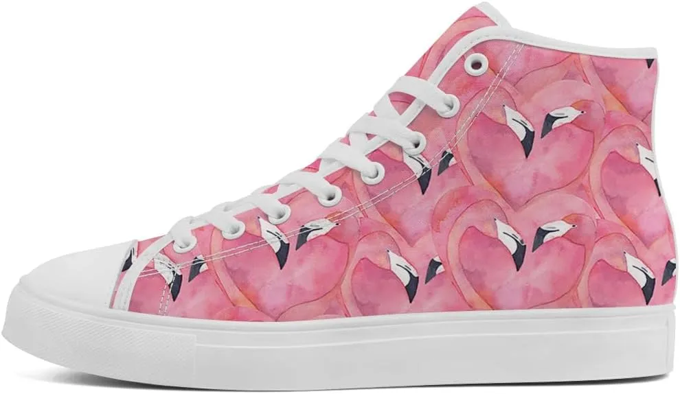 Flamingo High Top Sneakers for Men Women High Top Canvas Shoes Lace Up Casual Shoes Gifts for Mama Papa