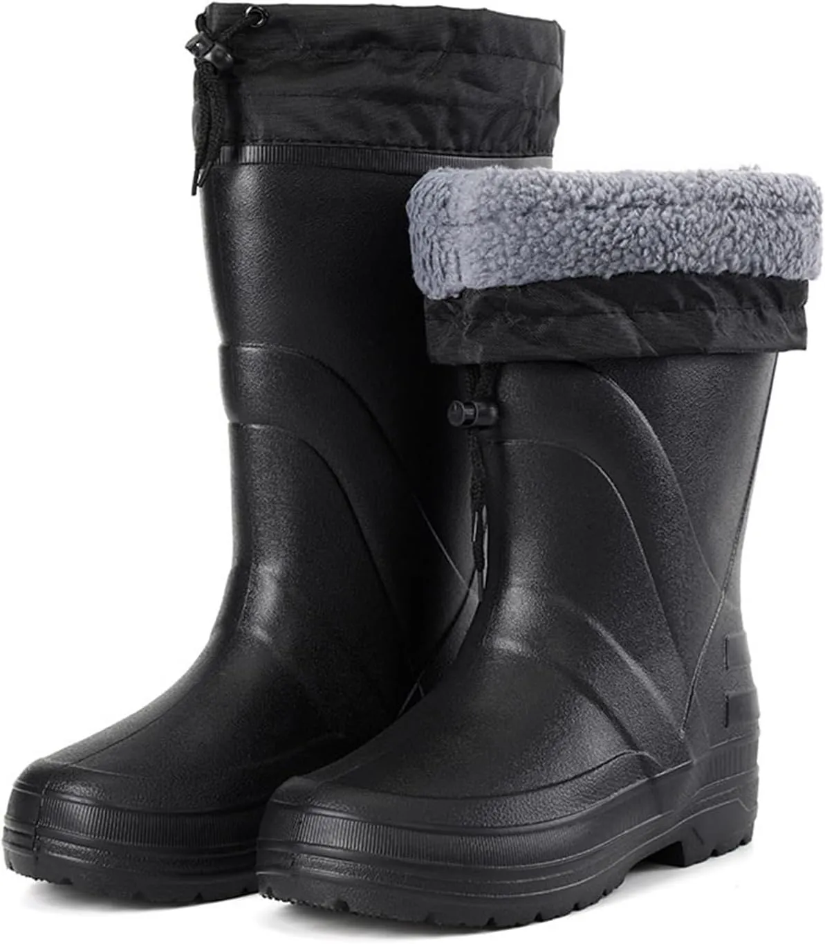 Fur Lined Wellies Men, Mens Lace up Adjustable Winter Snow Waterproof Anti Slip High Barrel Rain Boots, Outdoor Work Width Comfort Boots, for Winter Snow Season, Gardening, Fishing