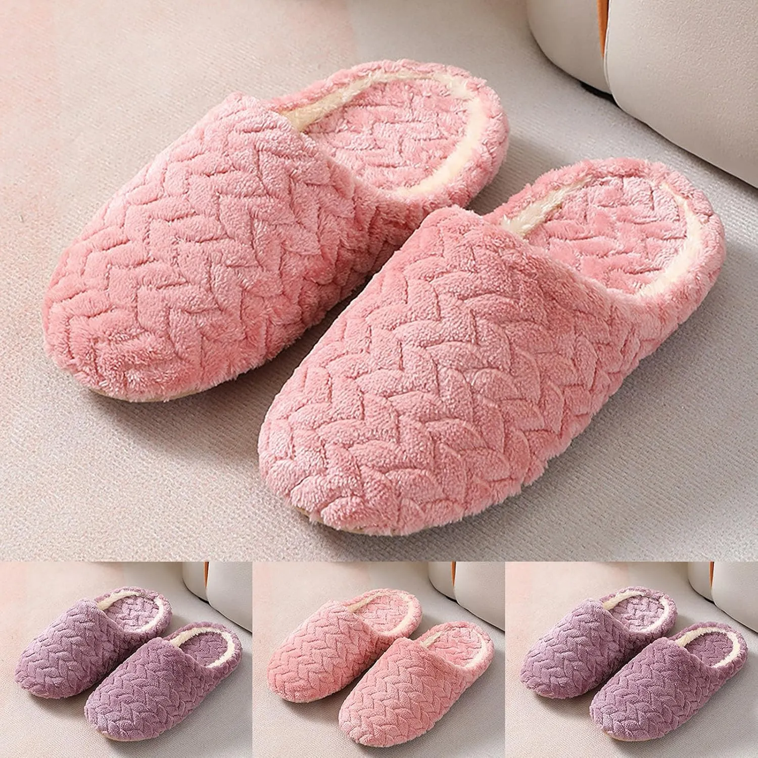 House Slippers for Woman Fuzzy Memory Foam Slippers Cozy Bedroom Slippers Plush Warm Slip-on Indoor Shoes