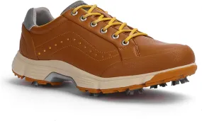 JiuQing Men's Golf Shoes Professional Spikes Leather Golfing Trainers Waterproof Anti-Slip