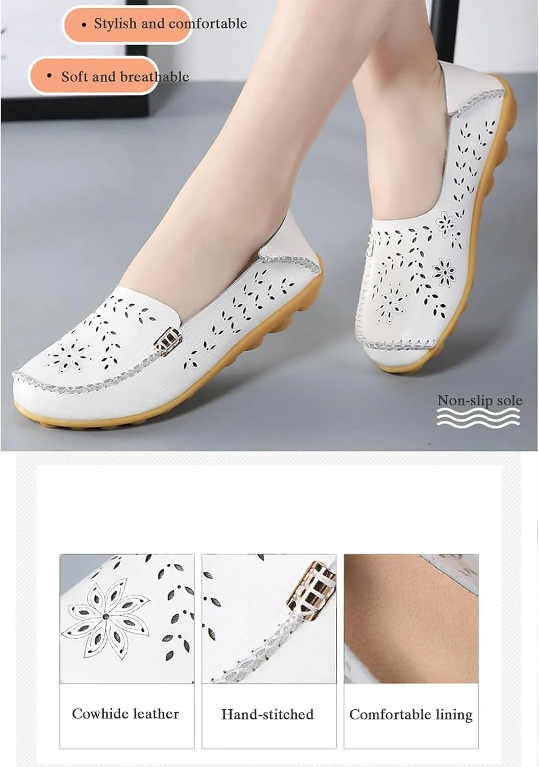 Loafers for Women Comfort Flats Sandals Slip-On Leather Shoes Comfortable Wide Width Walking Shoes Summer Breathable Dressy Casual Slip Ins Sandals