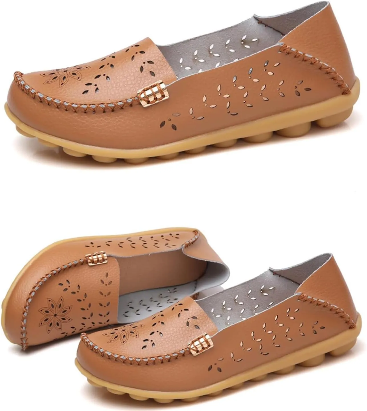 Loafers for Women Comfort Flats Sandals Slip-On Leather Shoes Comfortable Wide Width Walking Shoes Summer Breathable Dressy Casual Slip Ins Sandals