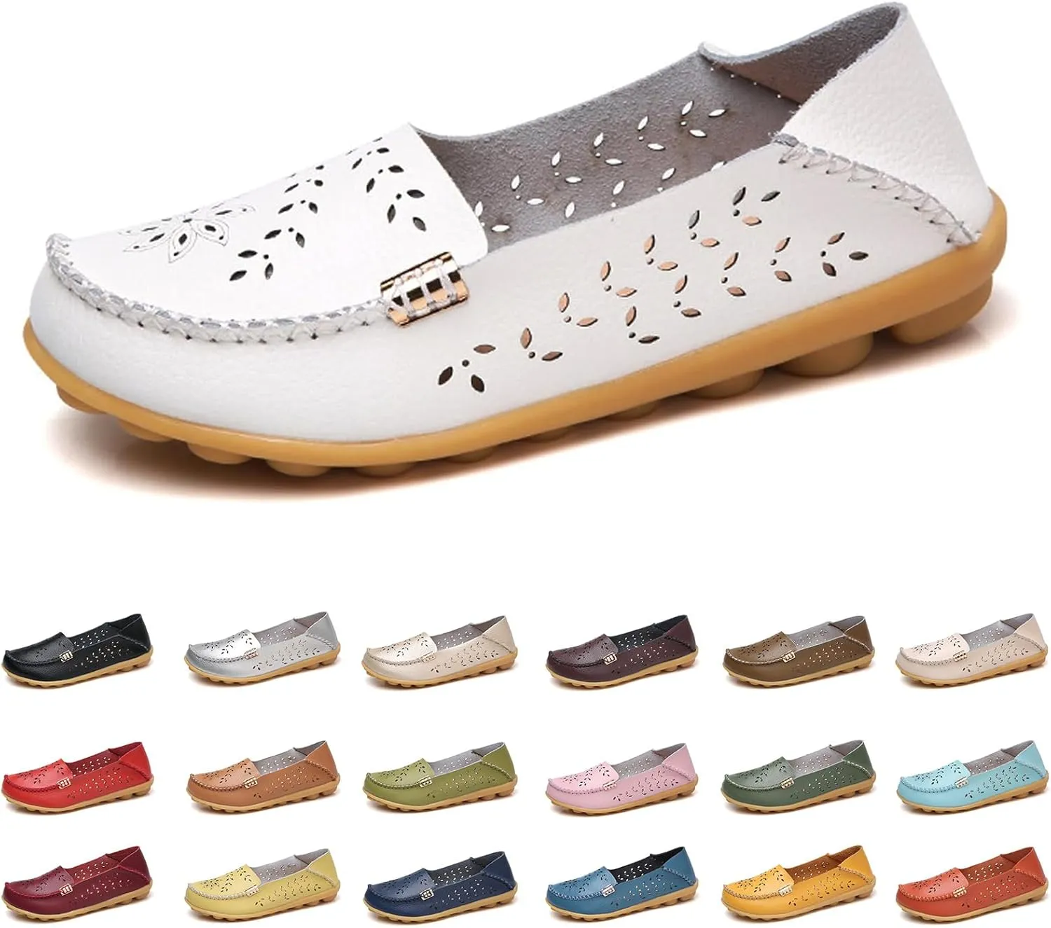 Loafers for Women Comfort Flats Sandals Slip-On Leather Shoes Comfortable Wide Width Walking Shoes Summer Breathable Dressy Casual Slip Ins Sandals