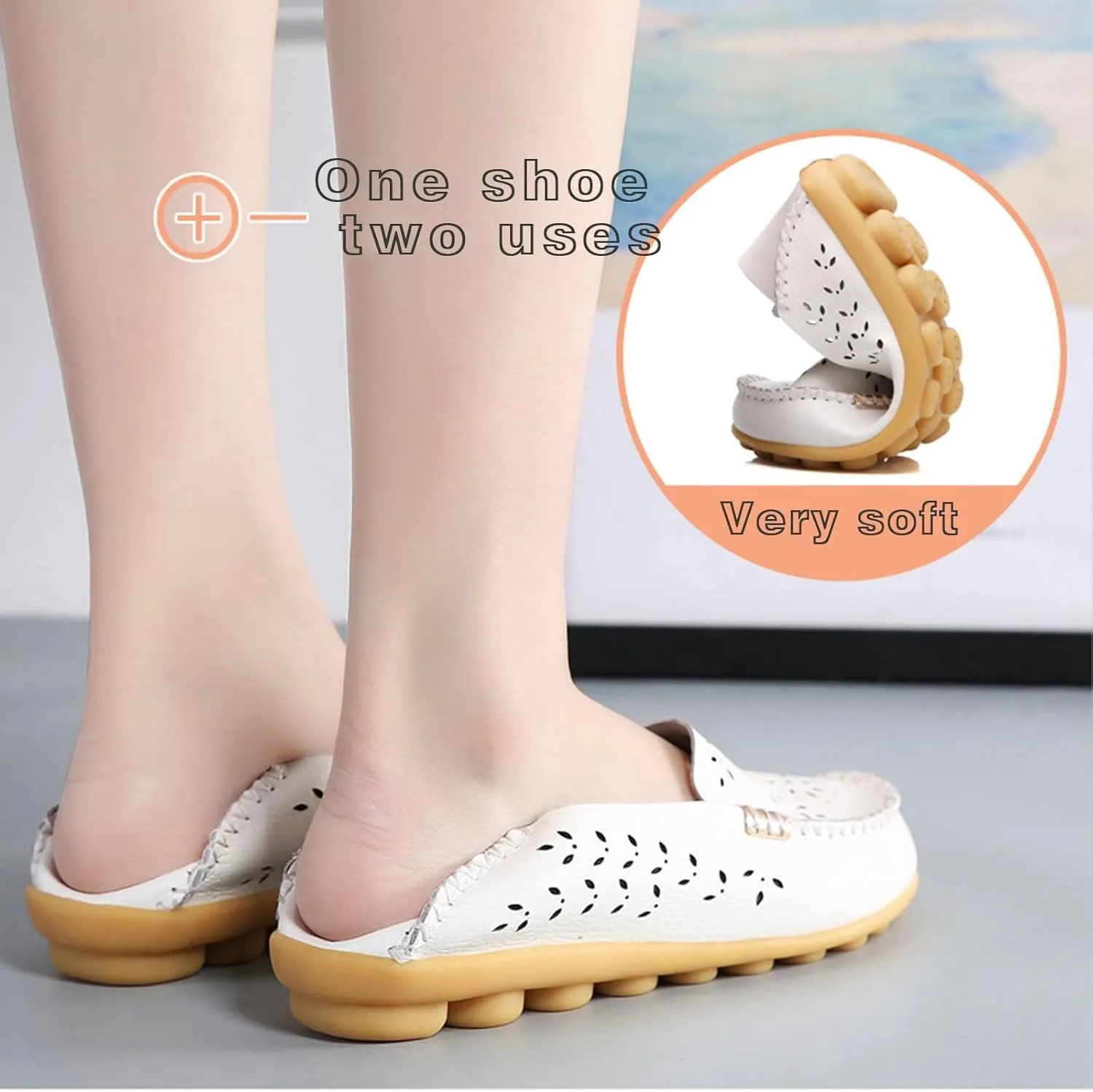 Loafers for Women Comfort Flats Sandals Slip-On Leather Shoes Comfortable Wide Width Walking Shoes Summer Breathable Dressy Casual Slip Ins Sandals