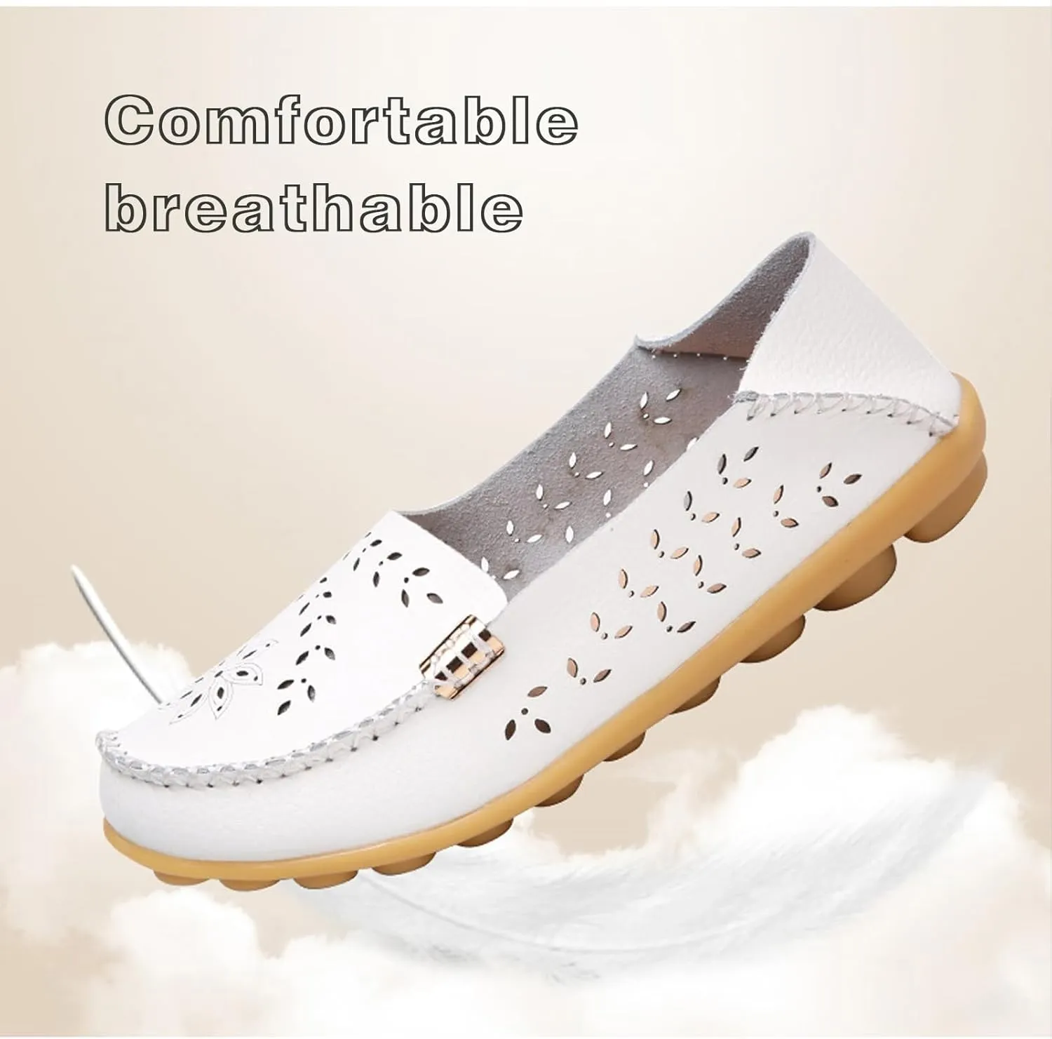 Loafers for Women Comfort Flats Sandals Slip-On Leather Shoes Comfortable Wide Width Walking Shoes Summer Breathable Dressy Casual Slip Ins Sandals
