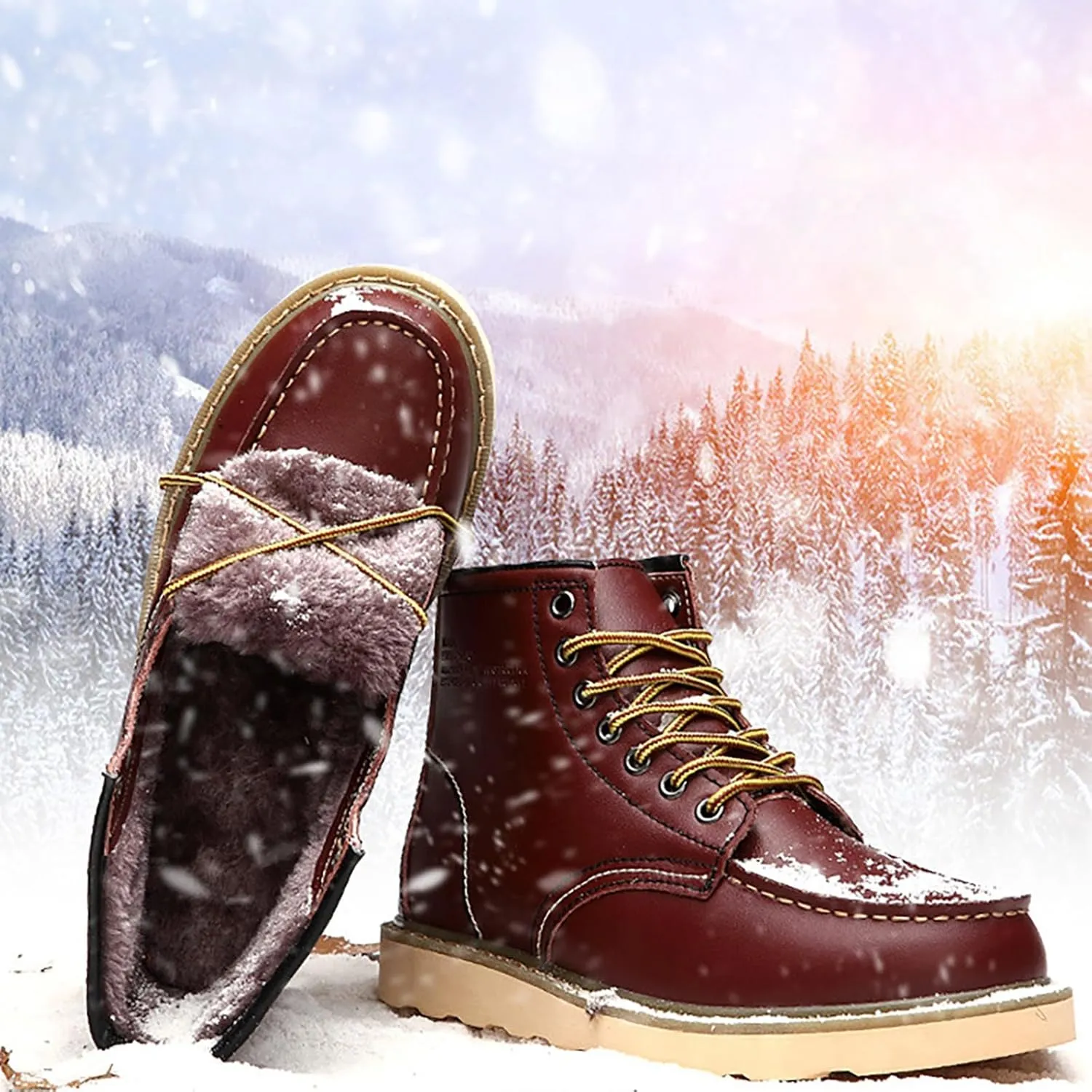 Low Top Sneaker For Women Lac Up Platform Snow Boots For Women Non-Slip Ankle Booties Leather Walking Shoes