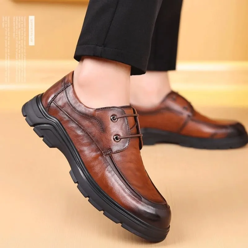 Mens Oxfords Casual Business Round Toe Non-Slip Platform Comfortable Block Heel for Driving Daily Work Office