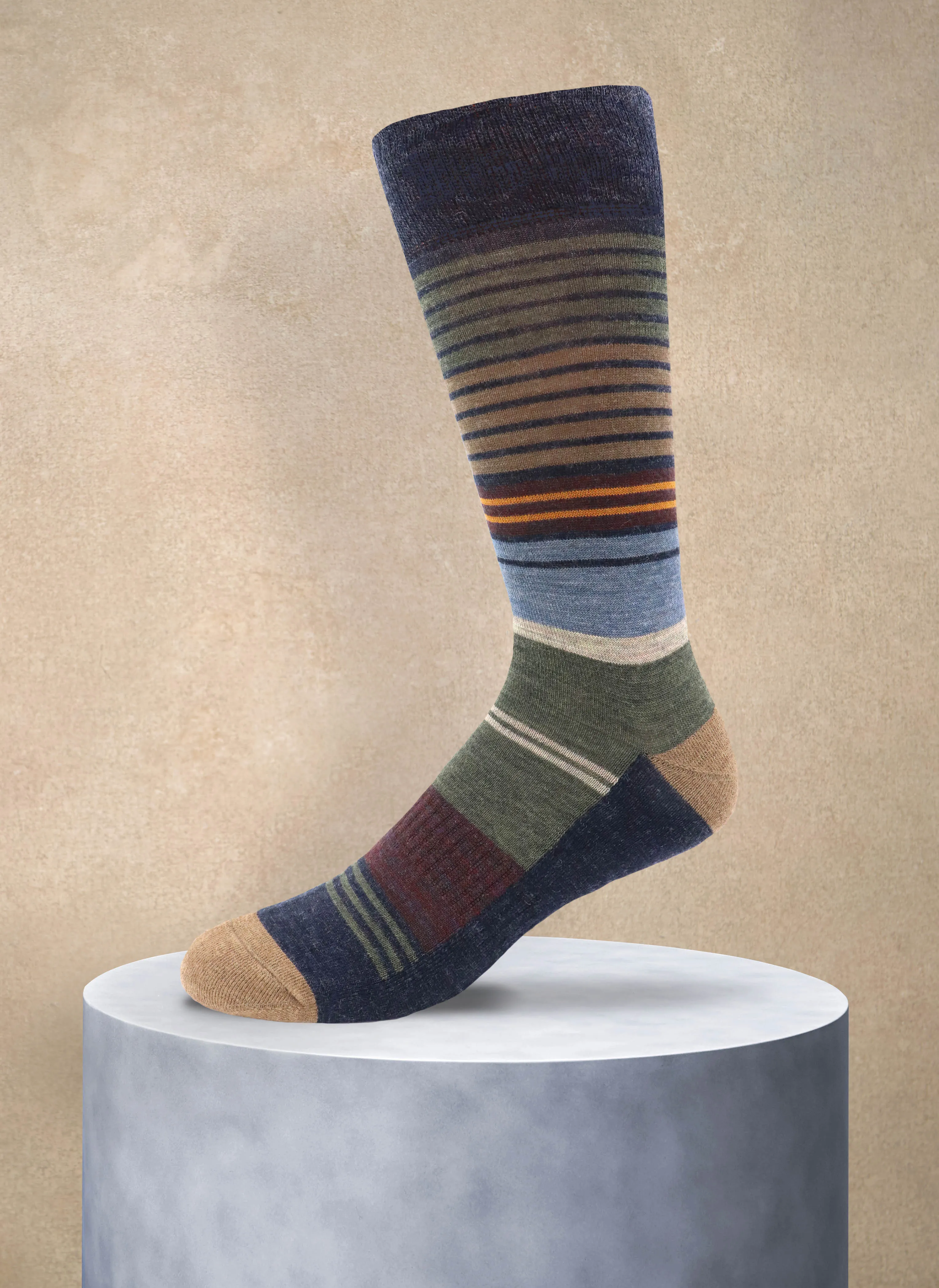 Merino Wool Stripe Cushion Foot Sock in Denim