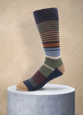 Merino Wool Stripe Cushion Foot Sock in Denim