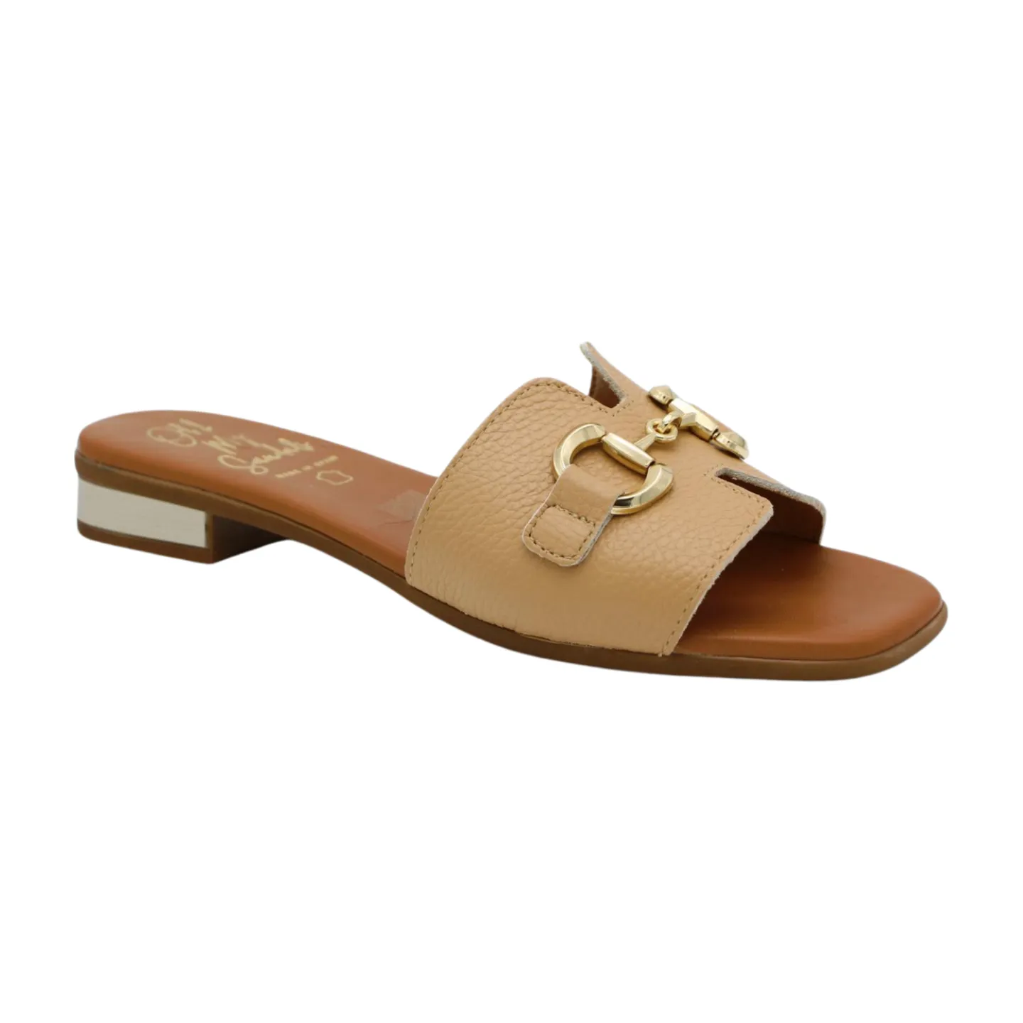 OH MY SANDALS Camel Leather Slider Sandal 5348