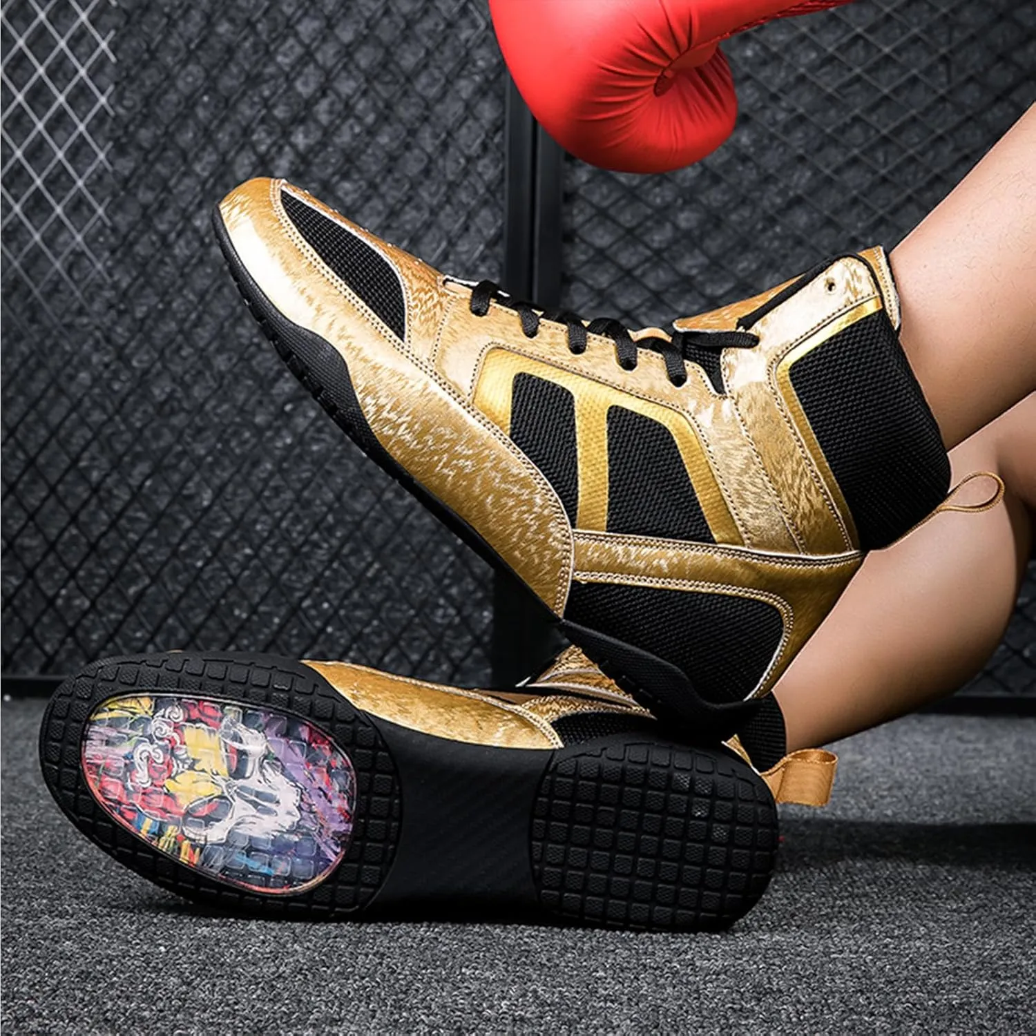ONAIC Wrestling Shoes for Mens Unisex Rubber Sole Boxing Boots Combat Training Shoes Breathable Training Shoes