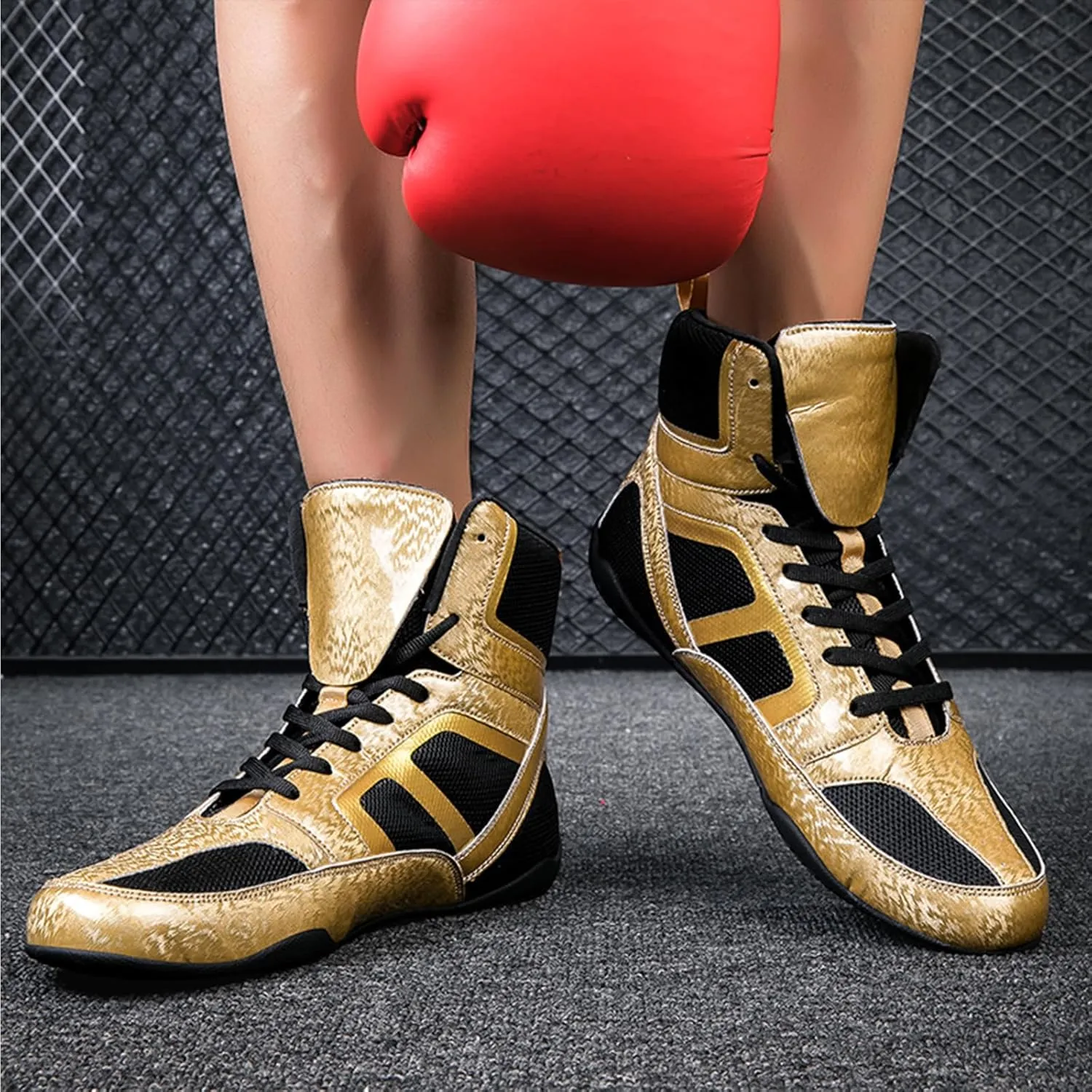 ONAIC Wrestling Shoes for Mens Unisex Rubber Sole Boxing Boots Combat Training Shoes Breathable Training Shoes