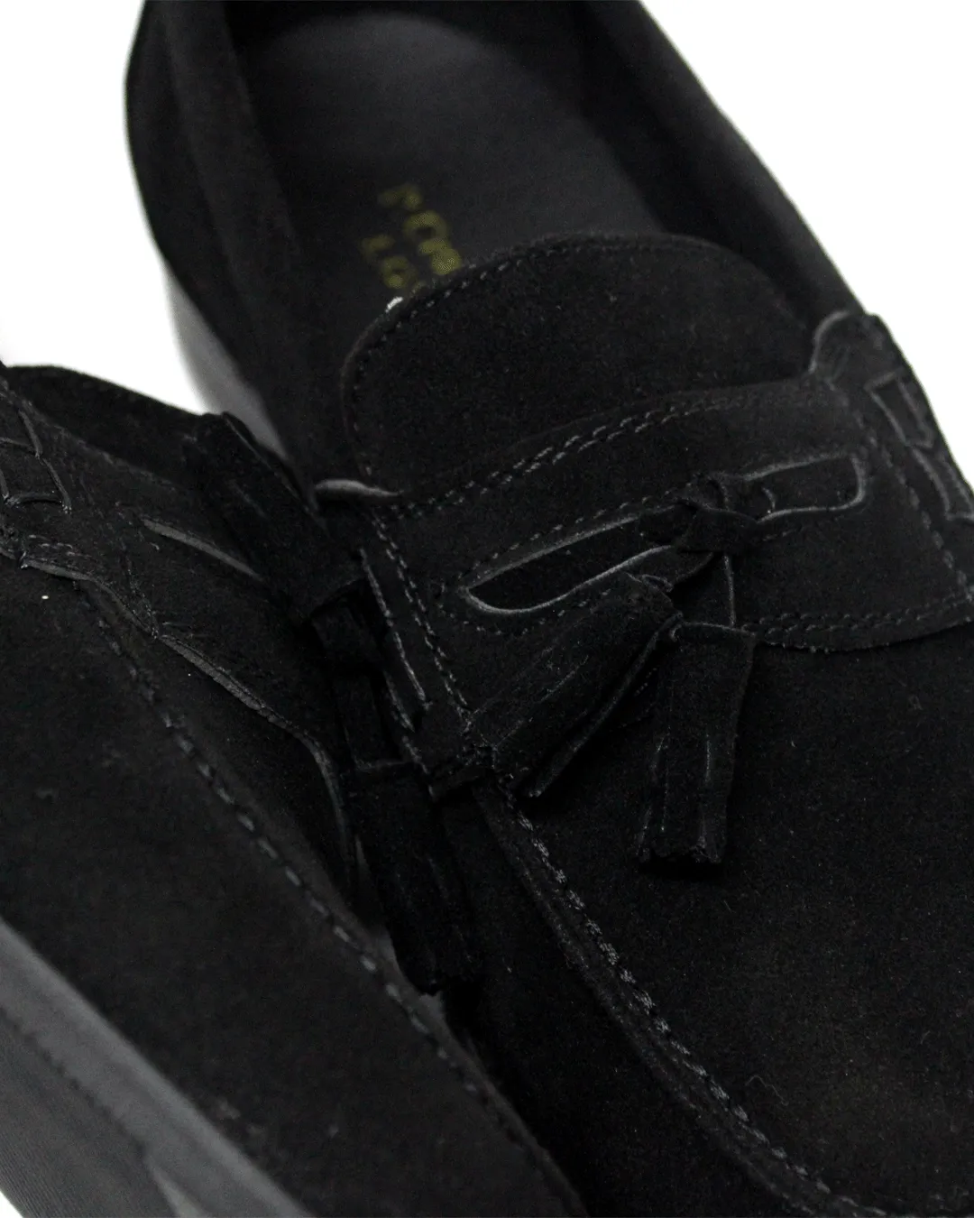 P CROUCH & CO Black Tassle Suede
