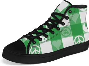 Peace High Top Canvas Shoes for Men Women Plaid High Top Sneakers Lace Up Casual Shoes Gifts for Dad Mom