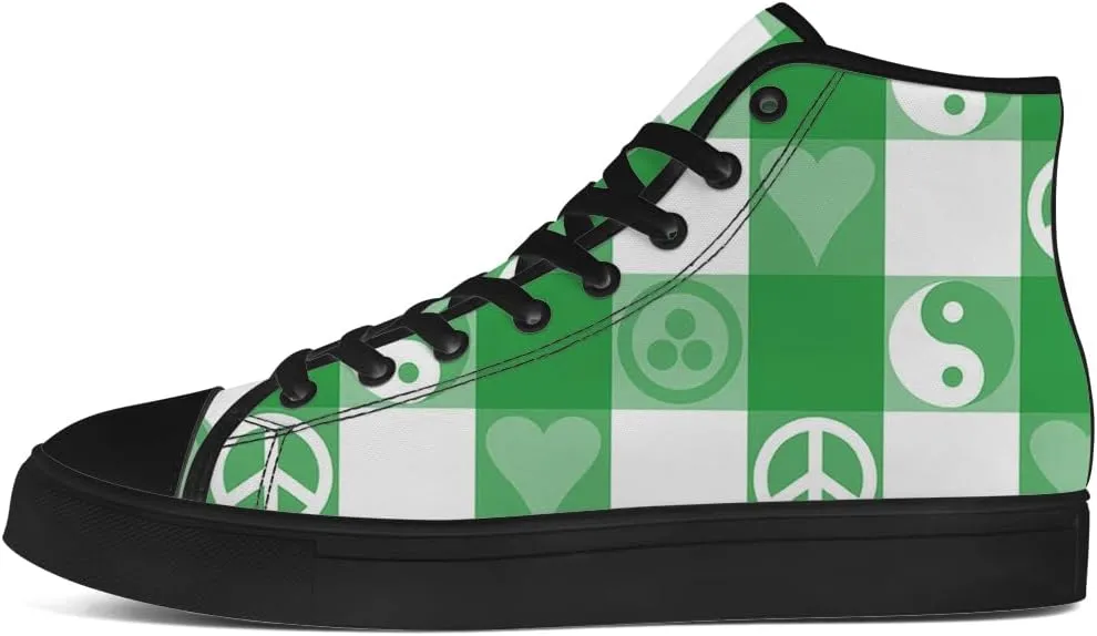 Peace High Top Canvas Shoes for Men Women Plaid High Top Sneakers Lace Up Casual Shoes Gifts for Dad Mom