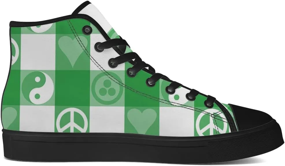 Peace High Top Canvas Shoes for Men Women Plaid High Top Sneakers Lace Up Casual Shoes Gifts for Dad Mom