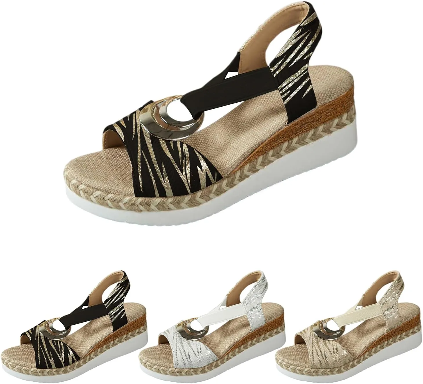 Platform Sandals Women Comfortable Dressy Casual Slip On Wedge Sandals Breathable Open Toe Elastic Strappy Ankle Strap Slides Sandal for Summer Beach Oceanside Holiday Outdoor