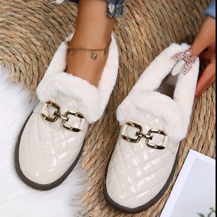 Round Hood Feet Metal Chain Bread Flats Shoes