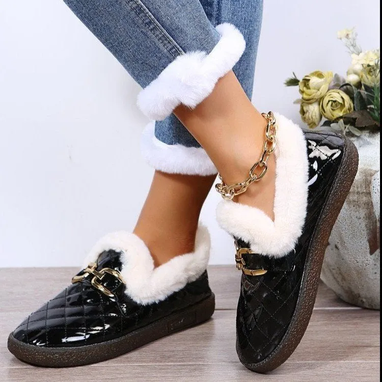 Round Hood Feet Metal Chain Bread Flats Shoes