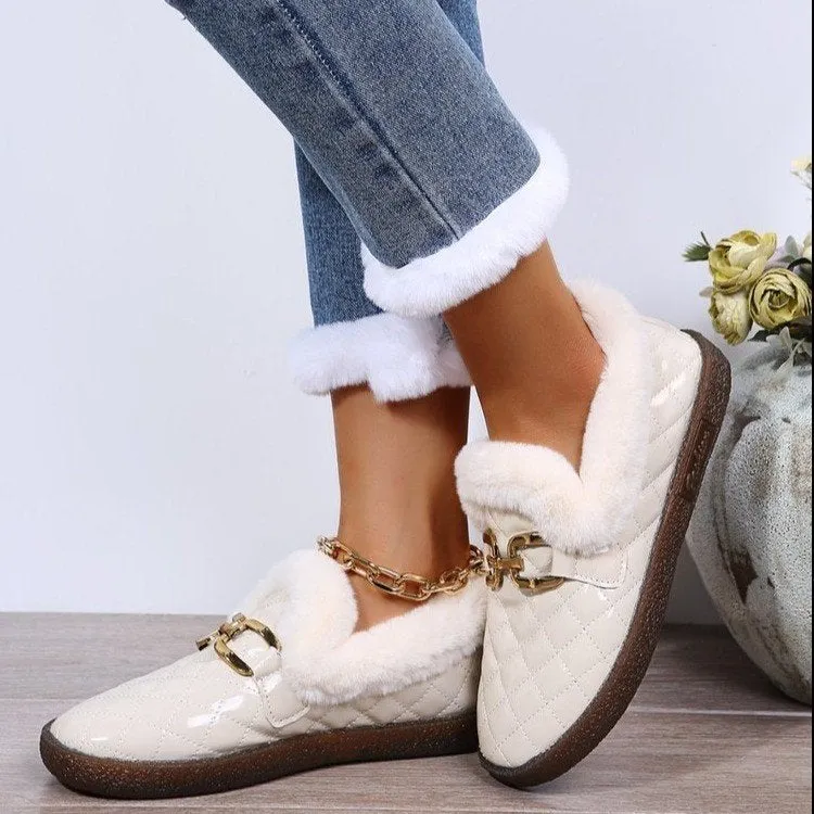 Round Hood Feet Metal Chain Bread Flats Shoes