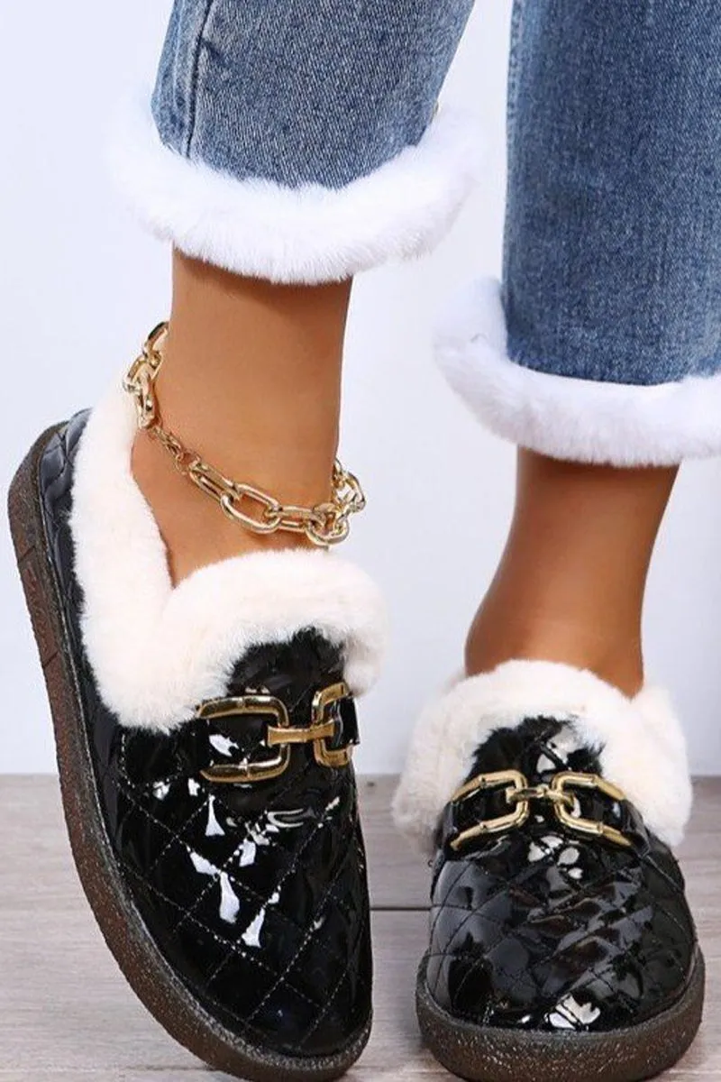 Round Hood Feet Metal Chain Bread Flats Shoes
