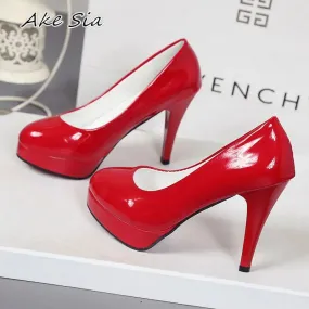 Sexy Faux Leather waterproof Platform Heels