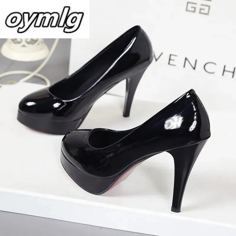 Sexy Faux Leather waterproof Platform Heels