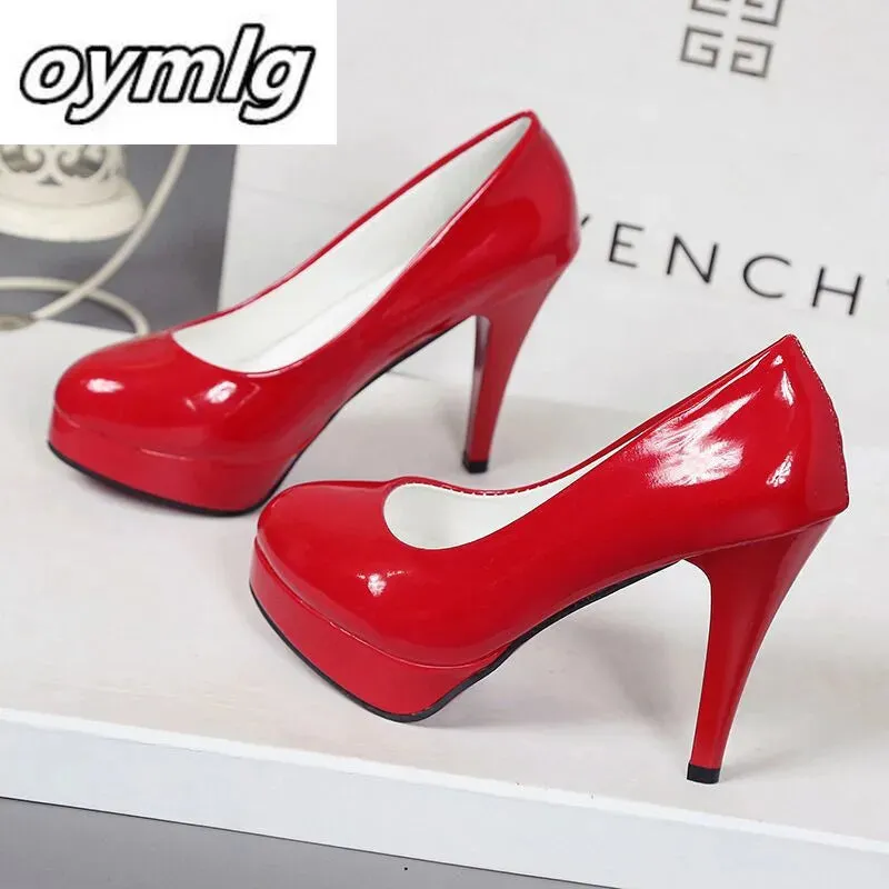 Sexy Faux Leather waterproof Platform Heels