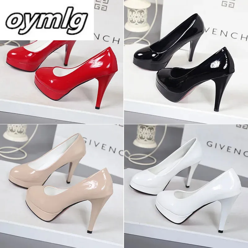 Sexy Faux Leather waterproof Platform Heels