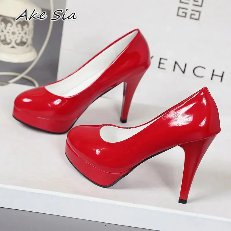 Sexy Faux Leather waterproof Platform Heels