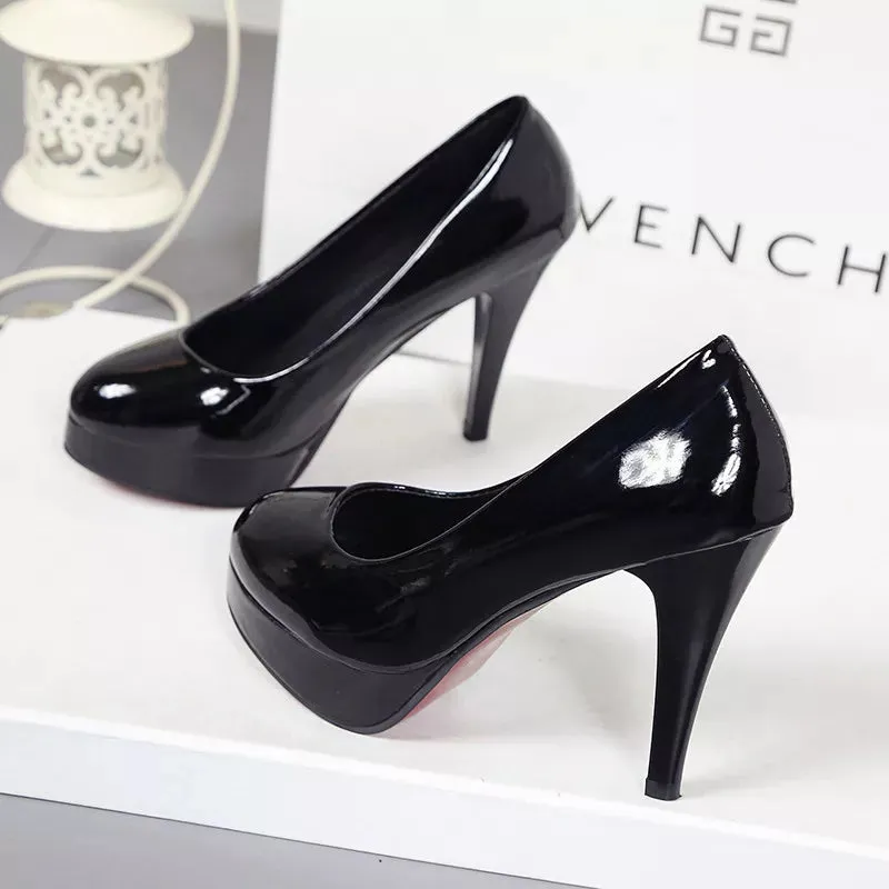 Sexy Faux Leather waterproof Platform Heels