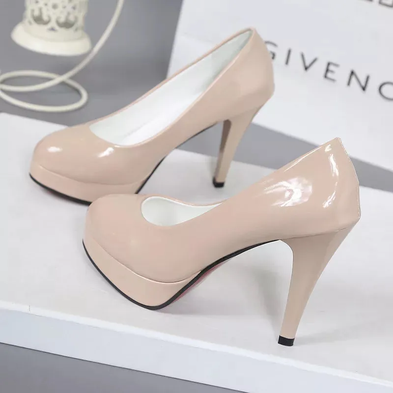 Sexy Faux Leather waterproof Platform Heels