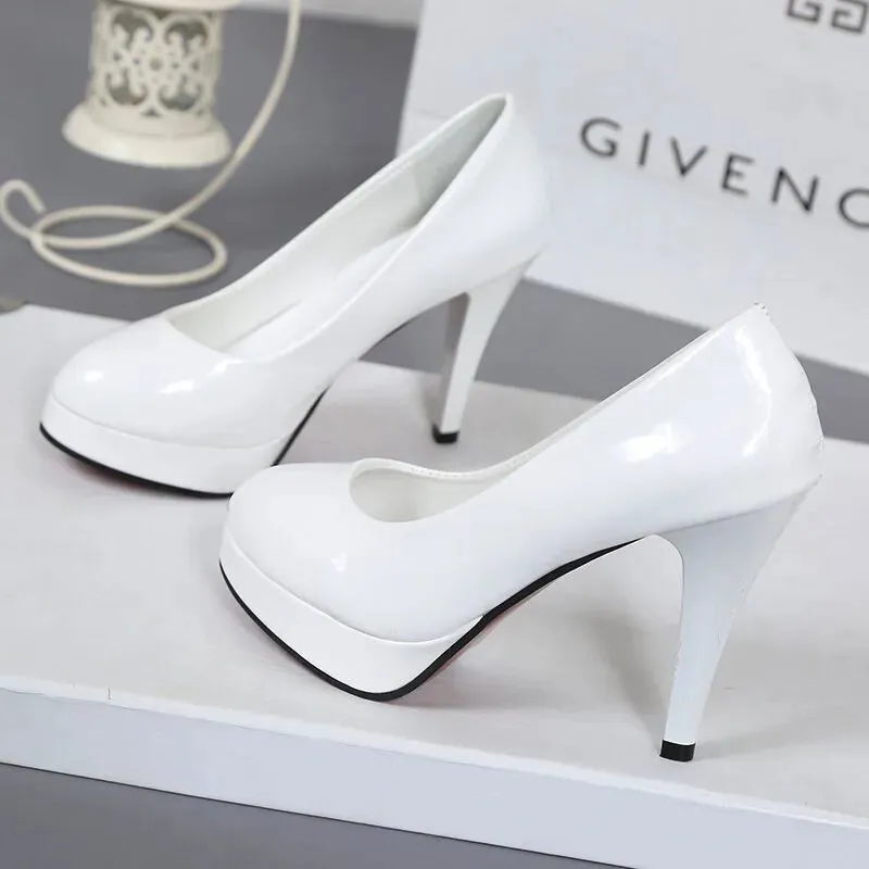 Sexy Faux Leather waterproof Platform Heels