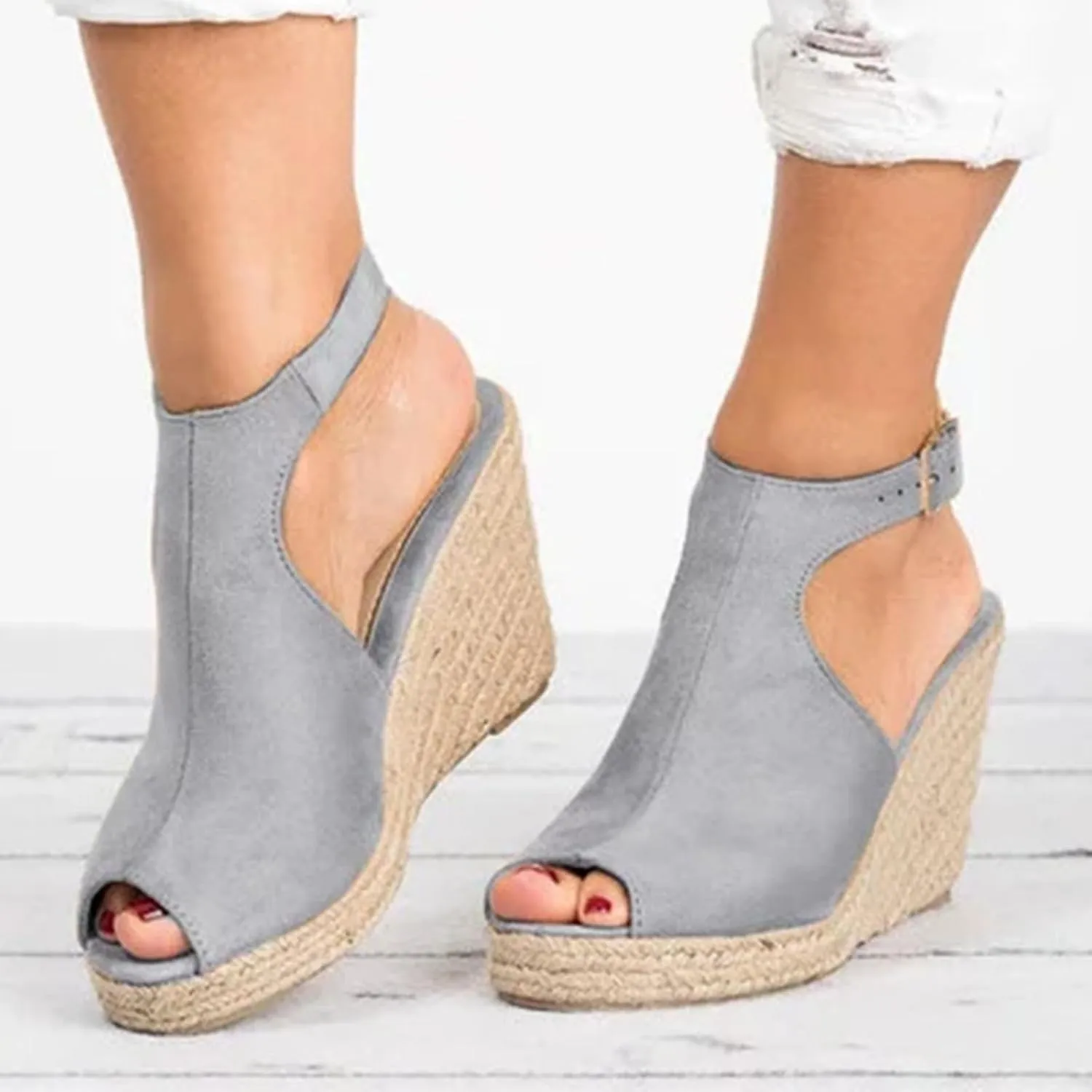 Smoneyful Women Espadrilles Wedges Platform Sandals, 2025 Peep Toe Ankle Strap for Wedding Party, Open Toe Summer Beach Dress Heels